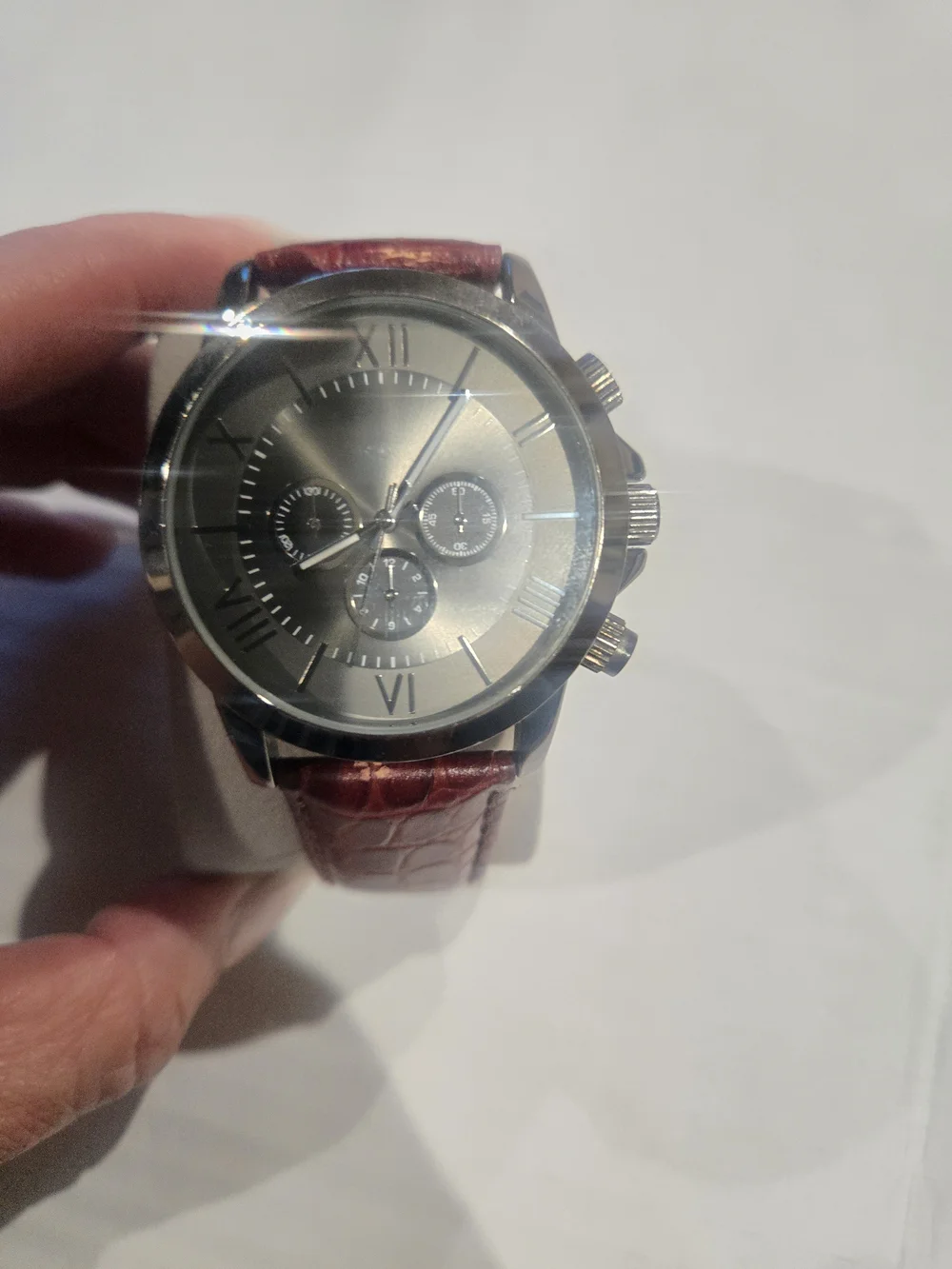 Men's Chronograph Dress Watch with Burgundy Leather Strap
